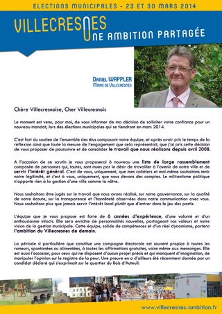 Villecresnes Ambition Daniel WAPPLER Lettre de candidature villecresnes 2014