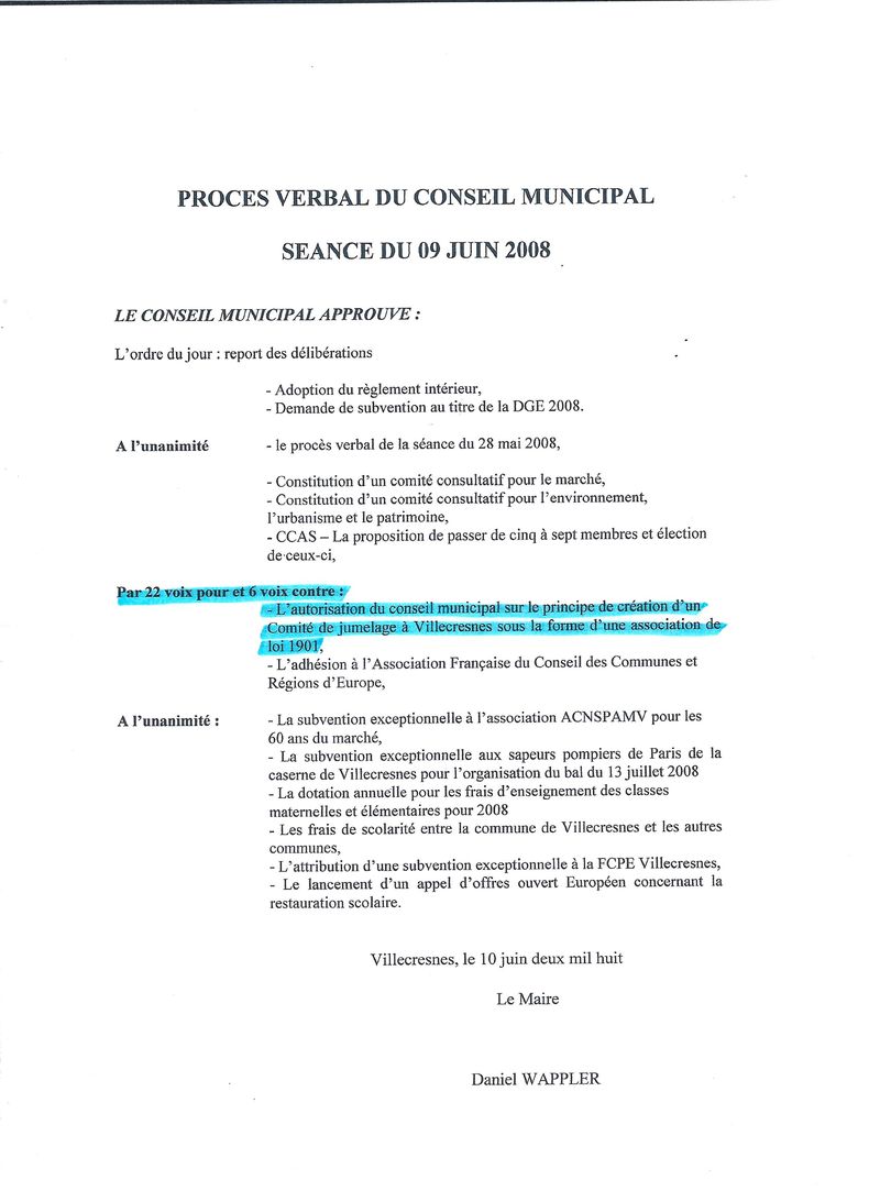 CR succint conseil municipal du 9 juin 2008